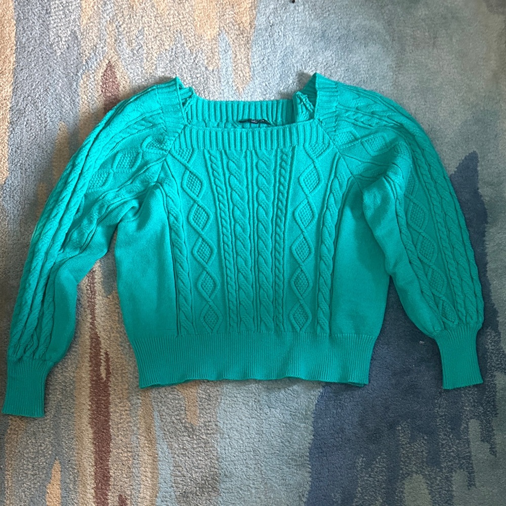 Chic Teal Cable Knit Sweater